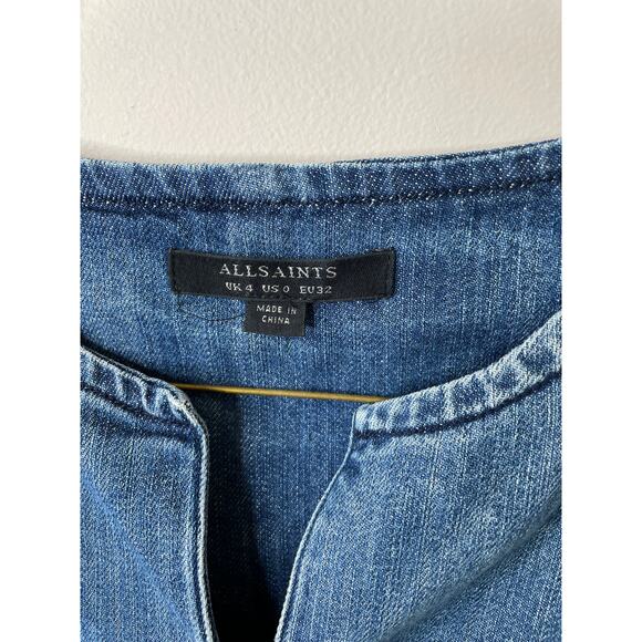 All Saints Denim Patch Mini Dress Size 4 - Picture 3 of 6